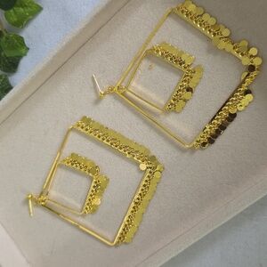 Large Statement Gold Square Hoop Earrings